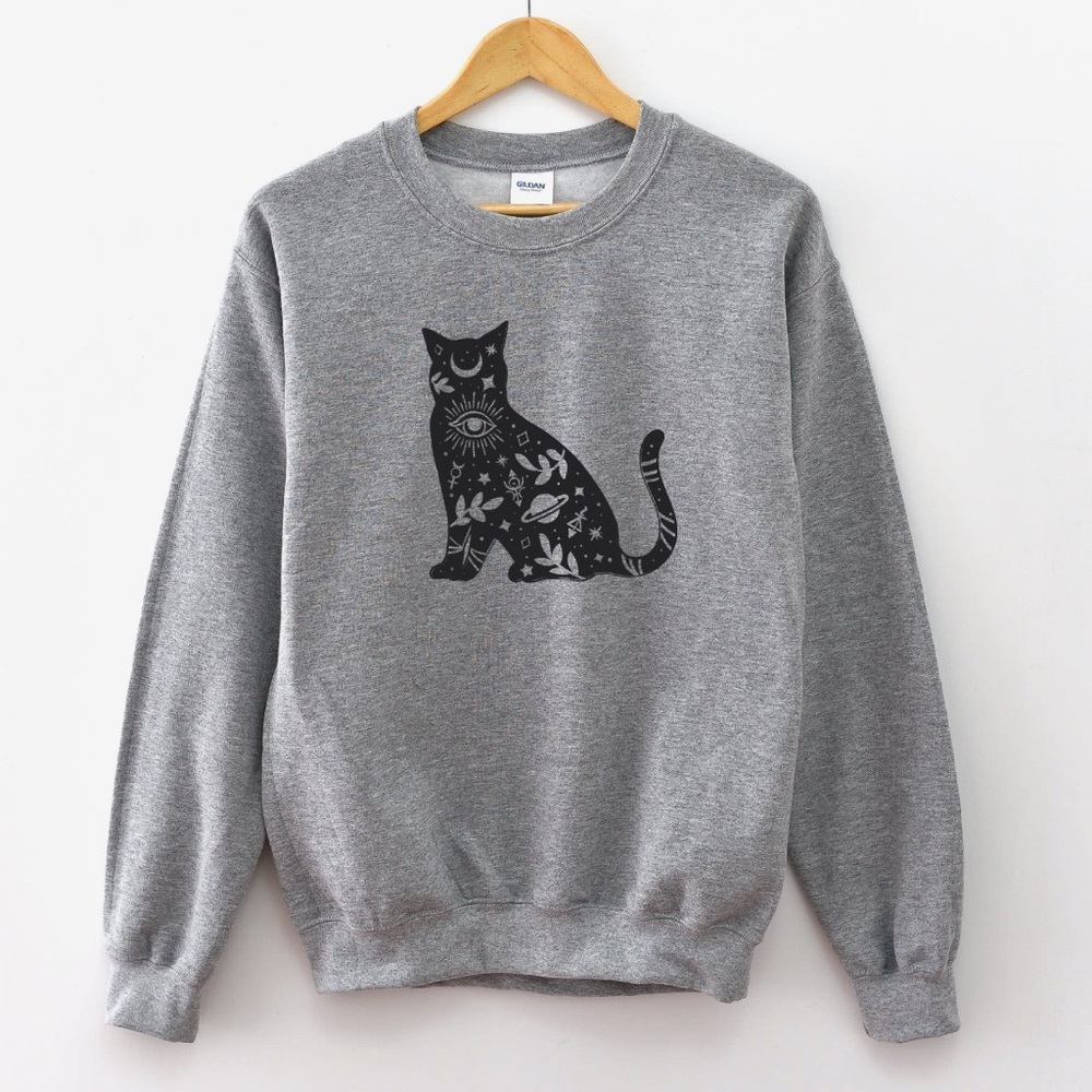 XXL Mystical Cat Halloween Sweatshirt • Handmade - Picture 1 of 3